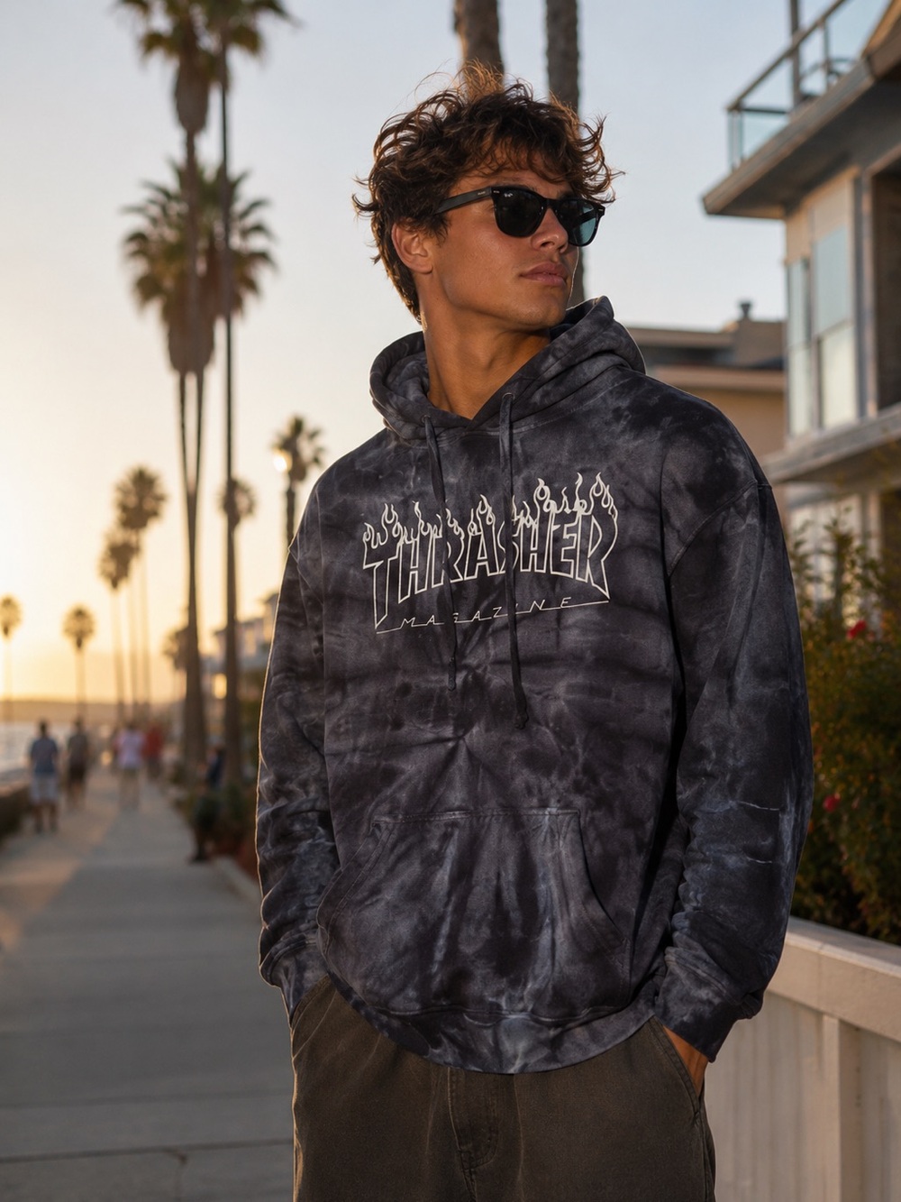 Thrasher Rare Limited Ed. Flame Logo Dyenomite Hand Dyed Tie Dye Hoodie Black